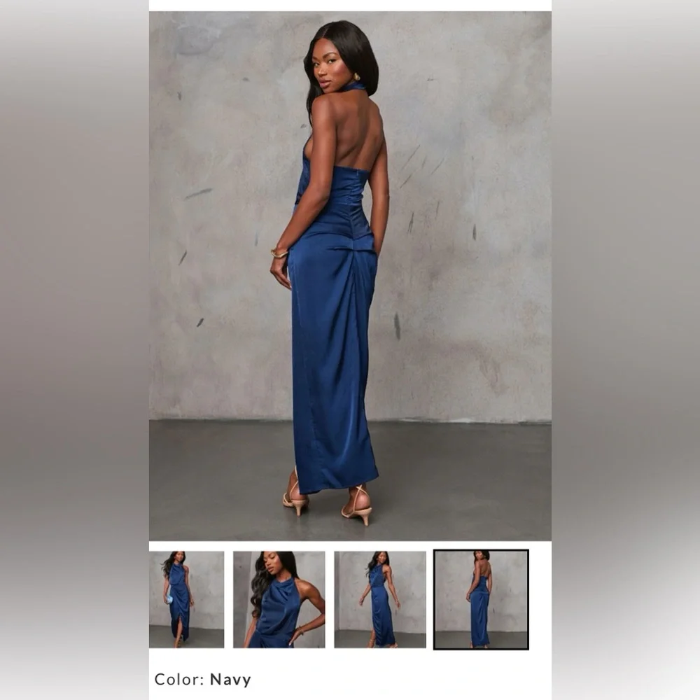 Vici Navy Halter Neck Satin Maxi Dress - Picture 4 of 6